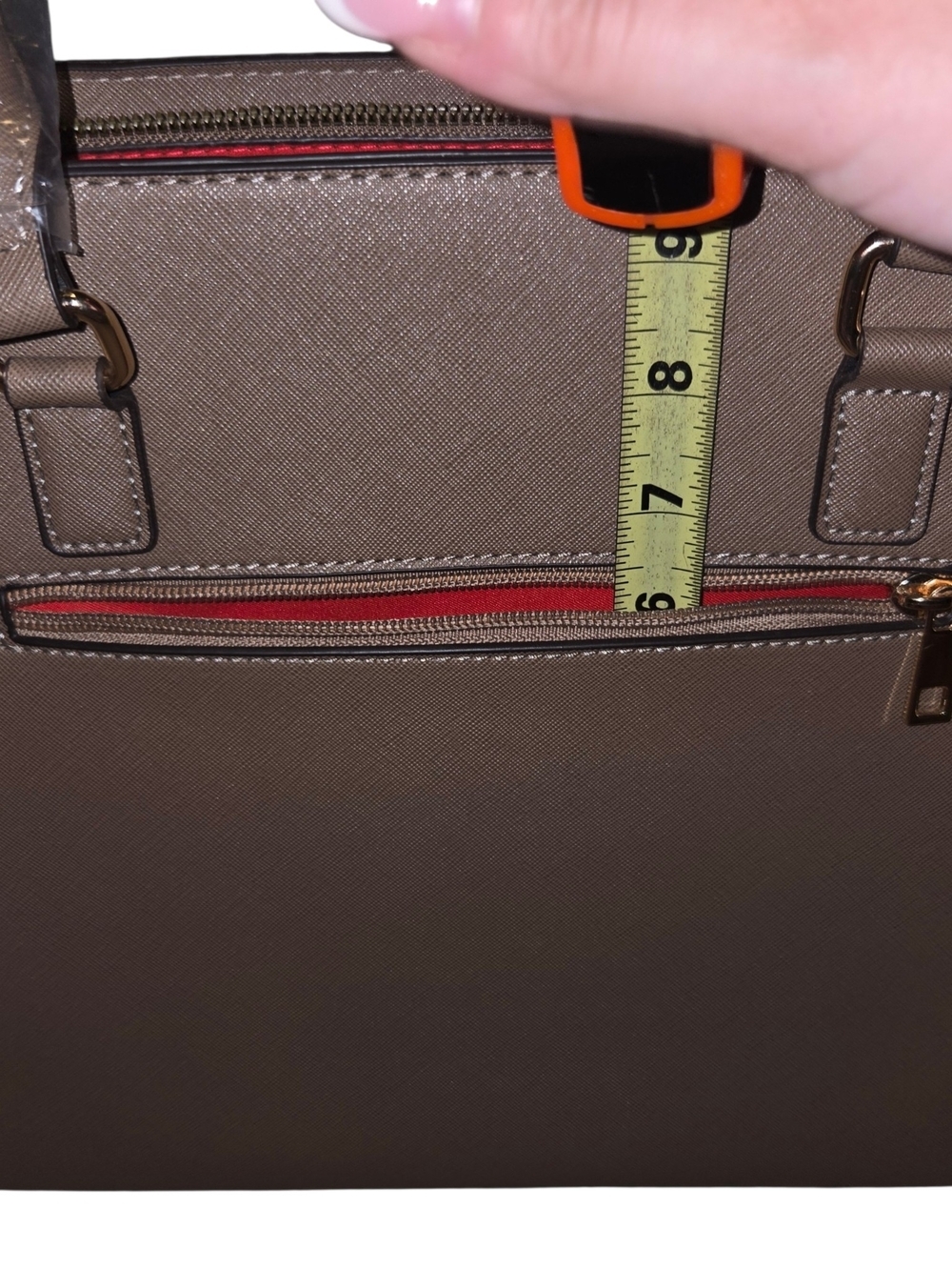 Marilyn Monroe Beige Satchel with Black and Red Center Stripe - Picture 7 of 13